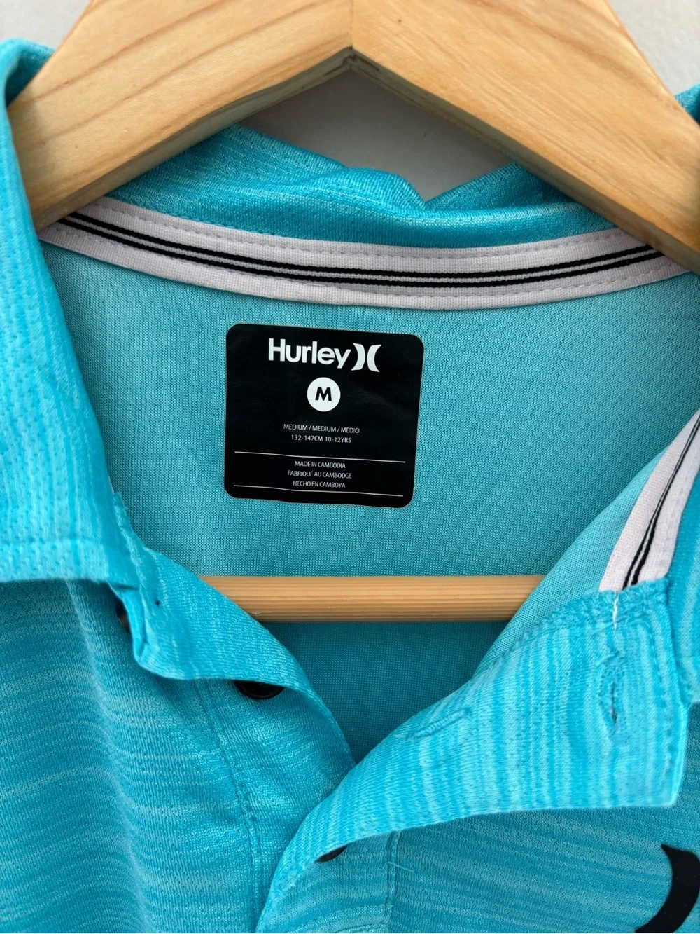 Hurley Boys Blue Striped Polo Shirt Youth Large Casual School Shirt
